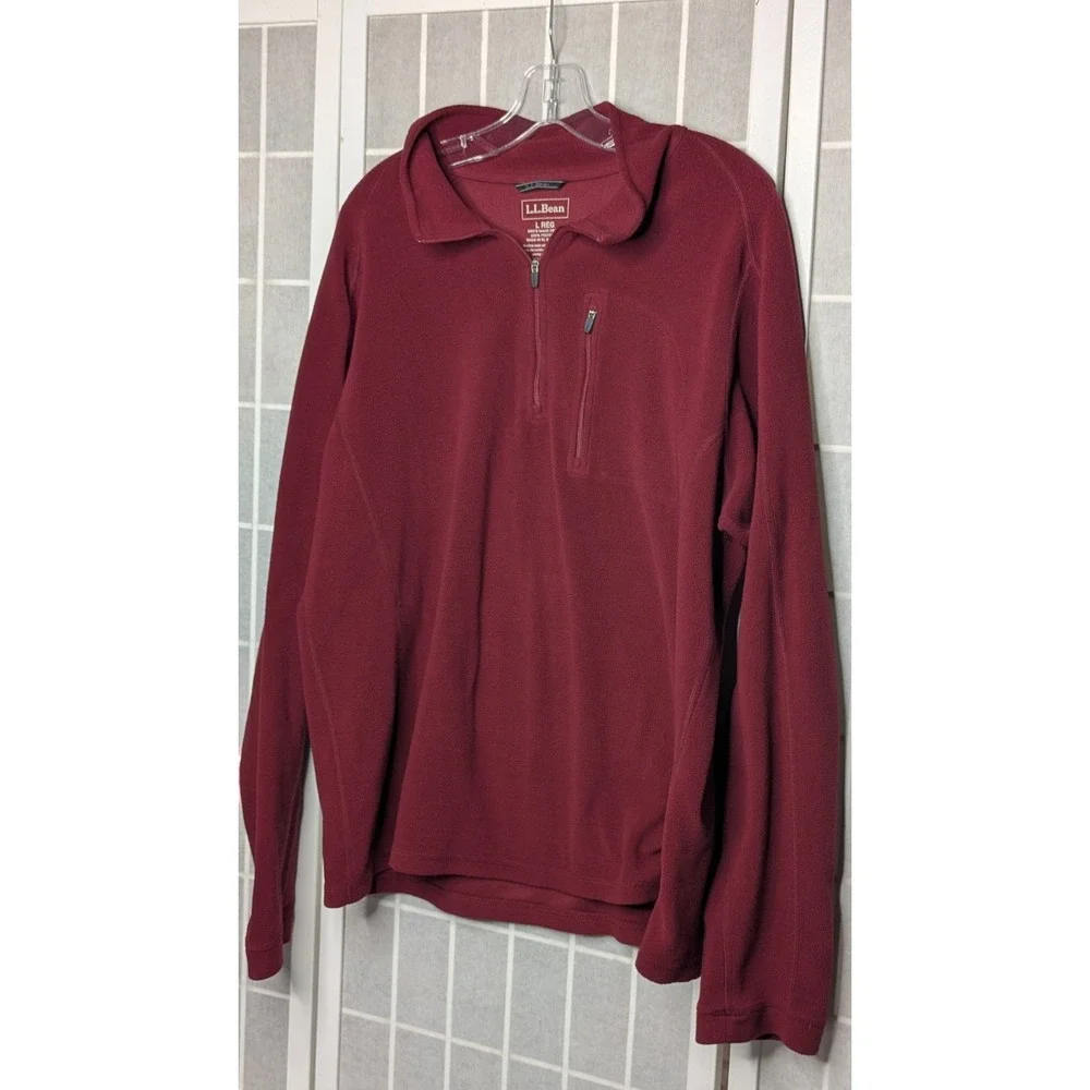 LL‎ Bean Men's Sweater Large Fleece Pockets 1/4 Zip Pullover Outdoors Hiking Red